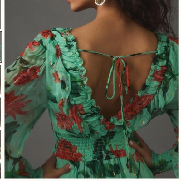 Anthropologie Floral Green and Red maxi dress Dress new with tag’s XL - Picture 3 of 4